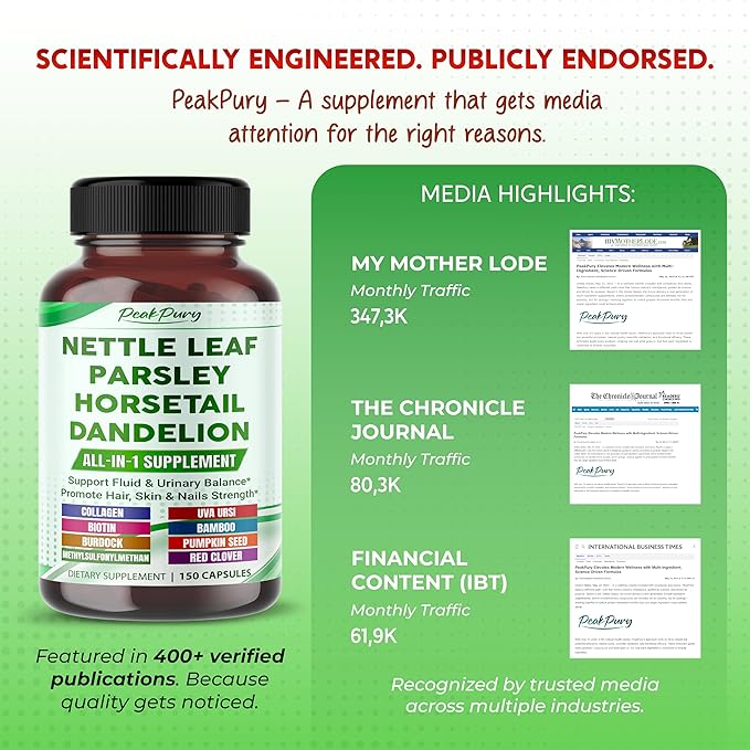 Premium All-in-1 Nettle Leaf, Parsley, Horsetail & Dandelion – Supports Urinary Balance & Hair, Skin, Nail Strength – Made in The USA – 150 Capsules