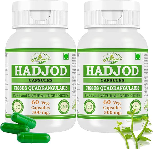 Hadjod (Cissus Quadrangularis) for Optimal Bone and Joint Health | 500 mg per Serving | 60 Vegetarian | Natural Support for Wellness | Non-GMO (2 Bottles of 60 9)
