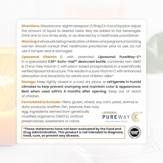 Pure Therapro Rx 100% Liposomal Vitamin C Powder, Patented PureWay Vegan Vitamin C Supplement, Supports Healthy Aging, Immune Function & Collagen Formation, Non-GMO, Made in the USA (30g, 60 Servings)