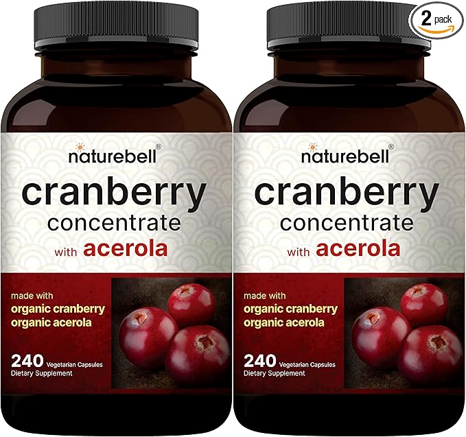 NatureBell 2 Pack Cranberry Pills 36,000mg with Acerola, 480 Total Veggie Capsules | 100:1 Fresh Cranberries Extract – Organic Ingredients – Supports Urinary Tract Health – Sugar Free