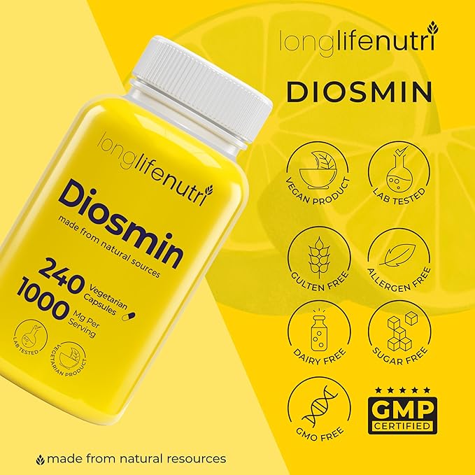 Diosmin 1000mg Advanced Formula - 240 Capsules for Circulatory Health Support, 4-Month Supply, Non-GMO, Made in USA - Daily Wellness Supplement