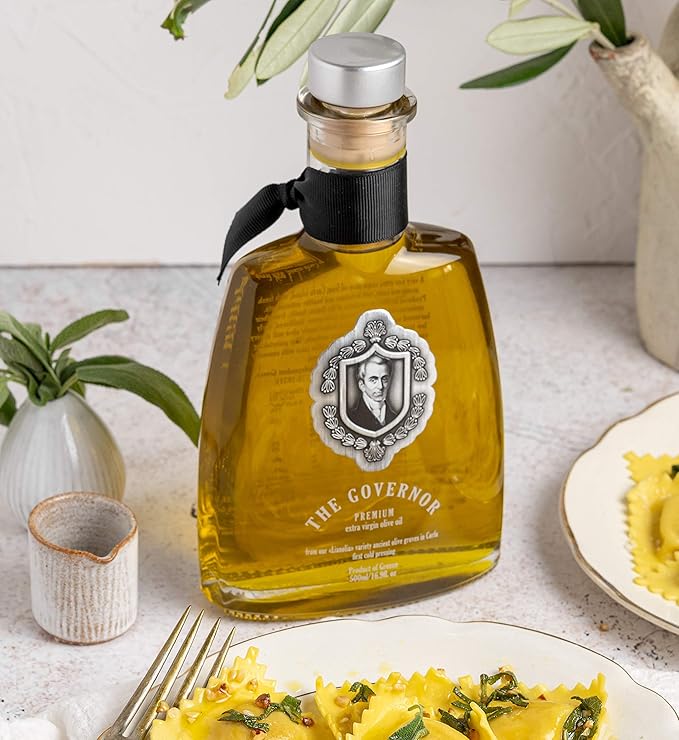 The Governor Premium Extra Virgin Olive Oil - Unfiltered, Cold-Pressed, Single Origin Lianolia - Peppery, Robust, Floral, Fruity Notes - Rich in Natural Polyphenols, Oleocanthal, Antioxidants, 500ml