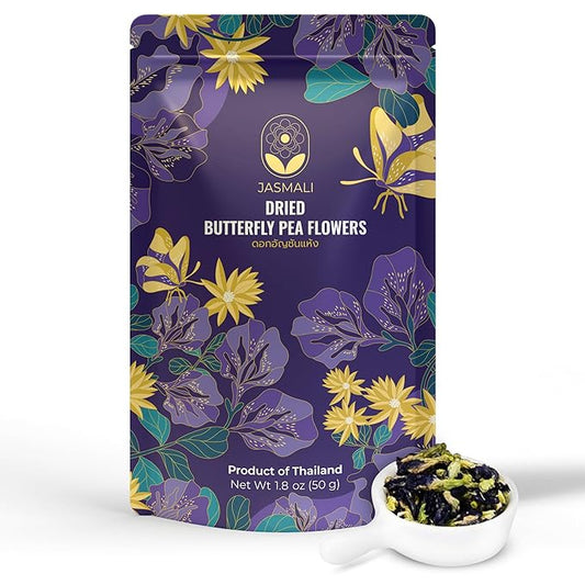 Jasmali Butterfly Pea Flower Tea - 1.8 oz Loose Leaf, Herbal, Caffeine Free, Vegan, Gluten Free, Thai Organic