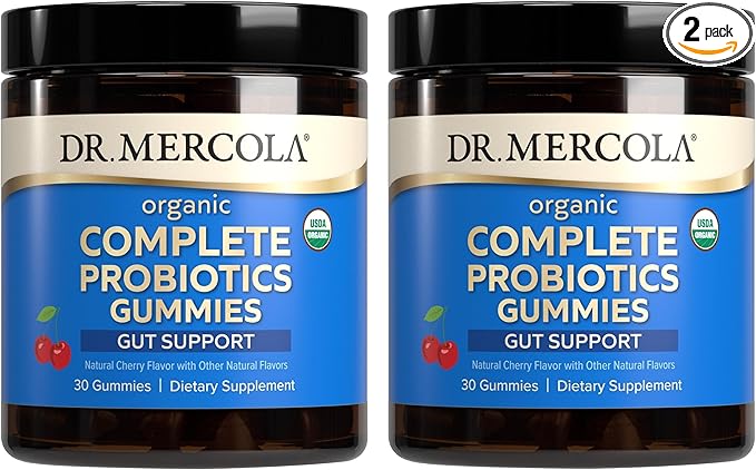 Dr. Mercola Complete Probiotics Gummies, 30 Servings (30 Gummies), 5 Billion CFU per Gummy, Dietary Supplement, Digestive Support, Non-GMO, Certified USDA Organic - 2 Pack