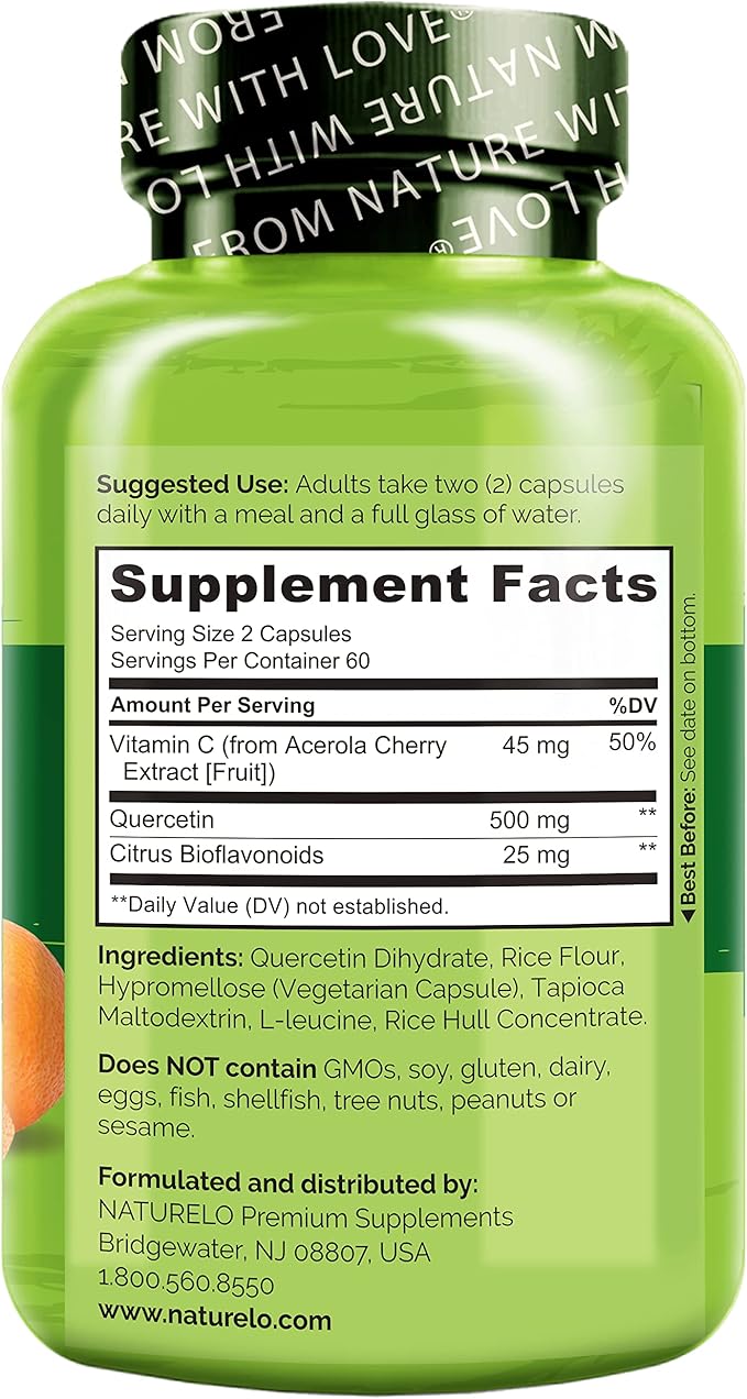 NATURELO Quercetin Citrus Bioflavonoid Complex with Enhanced Absorption - 120 Vegetarian Capsules