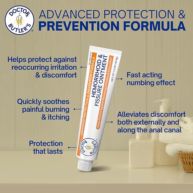 Doctor Butler's Advanced Hemorrhoid & Fissure Ointment – Lidocaine Hemorrhoid Treatment and Fissure Treatment Extra Strength Formula, Heals and Provides Fast Pain and Itch Relief* (1.5 oz.)