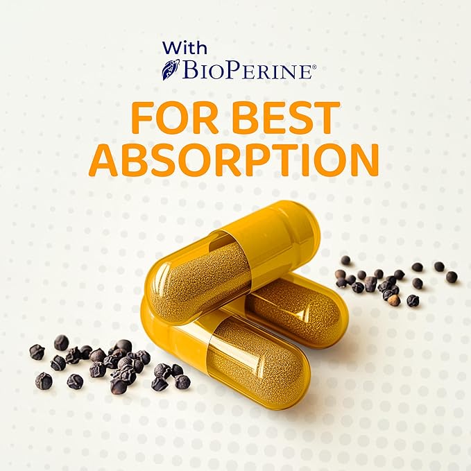 Turmeric + Ginger Extract + BioPerine for Best Absorption (Black Pepper Extract), 1,300+ mg per Serving, Turmeric 95% Curcuminoids, 120 Capsules, 60 Days Supply, GMP Facility