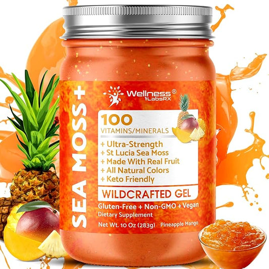 Irish Sea Moss Gel Raw - Wildcrafted Superfood Seamoss Gel - Pineapple Mango Flavor, Vitamin and Mineral-Rich from Pristine Caribbean Waters - 10 oz.