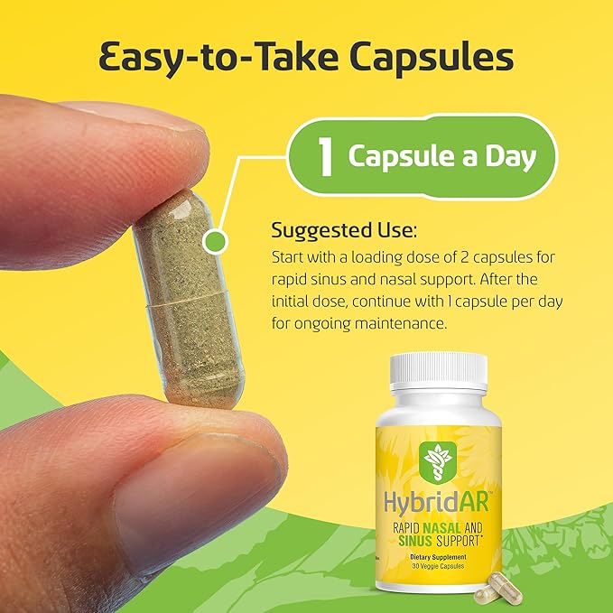 HybridAR Rapid Sinus Relief and Calm – Fast Acting Non-Drowsy Sinus Support and Medicine - Natural Decongestants for Adults with Antihistamine, Quercetin, and Butterbur for Allergies - 30 Capsules
