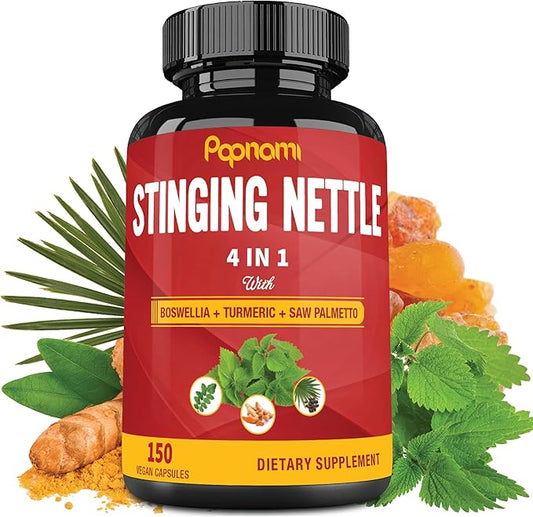 Stinging Nettle Extract Capsules - 4in1 Combined with Boswellia, Turmeric & Saw Palmetto - 150 Counts for 5 Months - Supports Joint, Body Management, Skin, Hair & Immunity