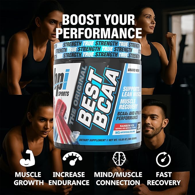 BPI Sports Best BCAA Powder - Muscle Recovery Support - Branched Chain Amino Acids | Building Blocks of Protein and Muscle - Post Workout Recovery – Hydration – Rainbow Ice, 30 Servings