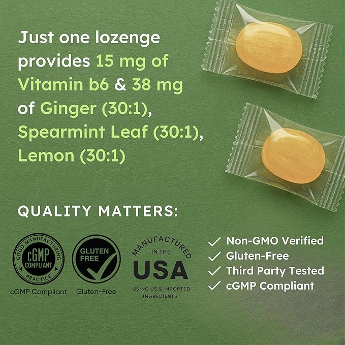 Fast-Acting Ginger for Nausea Relief | Herbal Relief for Pregnancy Nausea and Morning & Motion Sickness | Ginger, Lemon, Spearmint & B6. 28 Individually Sealed Drops.