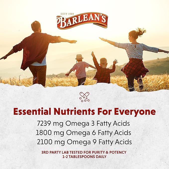 Barlean's Organic Lignan Flaxseed Oil Liquid Supplement from Cold Pressed Flax Seeds, 7,230 mg ALA Omega-3 Fatty Acids for Skin and Hair Care, Vegan & Gluten Free, 8 oz