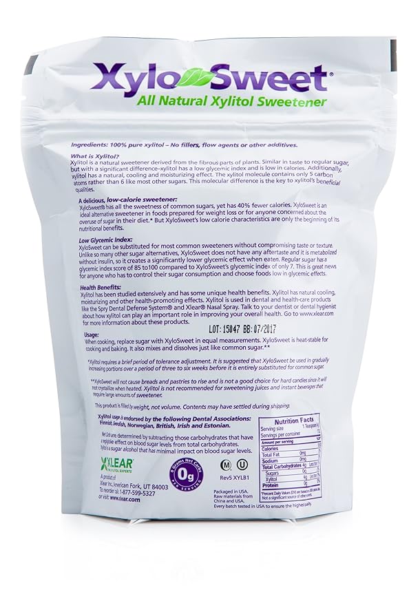 Xlear XyloSweet Plant Sourced Xylitol Sweetener - Pure Natural Sugar Substitute, Granules, Non-GMO, Gluten-Free, 1 Pound Bag (Pack of 1)