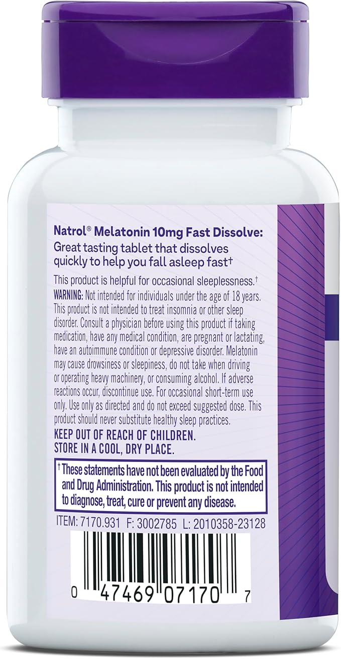 Natrol Fast Dissolve Melatonin 10 mg, Sleep Support for Adults