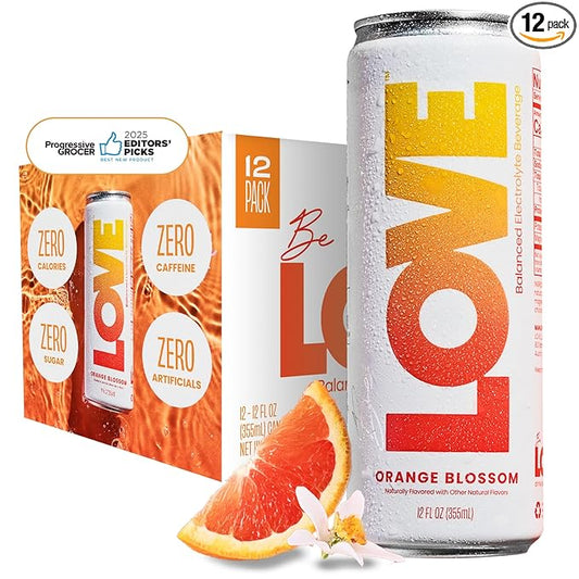 Be LOVE Balanced Electrolyte Beverage - Flavored Still Beverage for Daily Hydration, Exercise, Work & Wellness - Magnesium, Potassium & Sodium - Zero Sugar, Gluten Free (Orange Blossom, 12oz x 12ct)