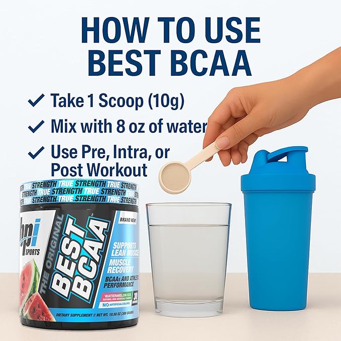BPI Sports Best BCAA Powder - Muscle Recovery Support - Branched Chain Amino Acids | Building Blocks of Protein and Muscle - Post Workout Recovery – Hydration - Watermelon Ice, 30 Servings