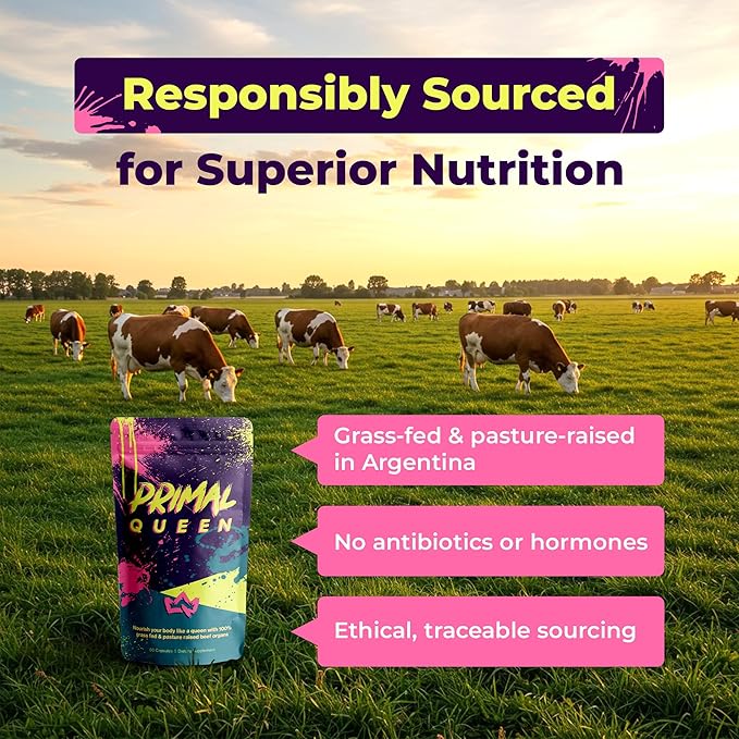 Female-Optimized Beef Organ Superfood Supplement (Beef Liver, Kidney, Heart, & 3 More) - 100% Grass Fed, Pasture Raised Cattle - Balance Hormones, Energy, & More for Women