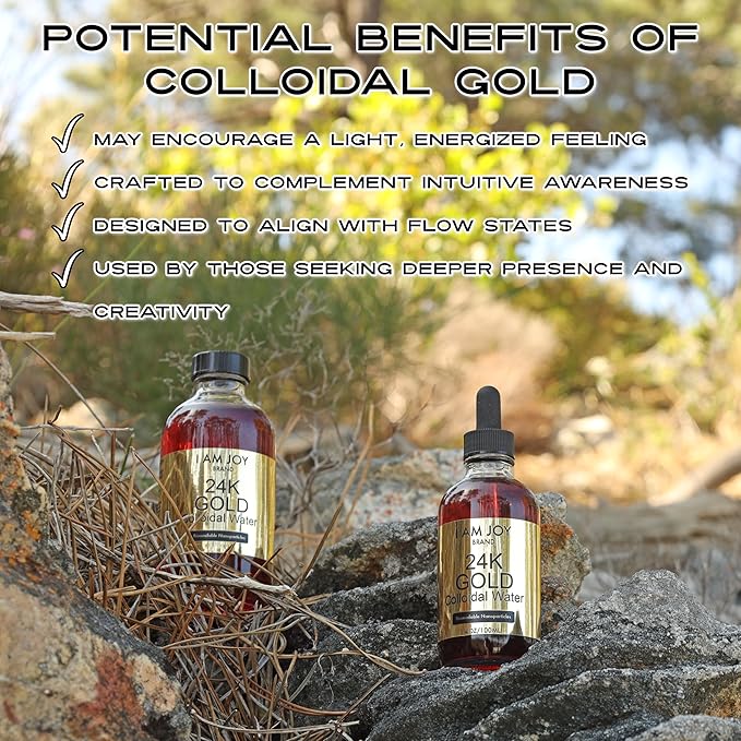 I Am Joy: Liquid Colloidal Gold 24k 99.99% Pure 100ppm Ruby Red Water Based All Natural Electrolysis Large 8oz Glass Bottle