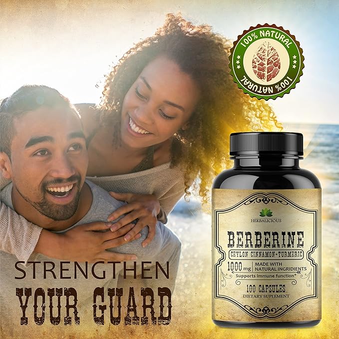Berberine Capsules Ceylon Cinnamon & Turmeric - Berberine HCL Dietary Supplement for Men and Women – Non GMO Berberine 1000mg – Ideal for Immune Support, Heart, Cholesterol Level
