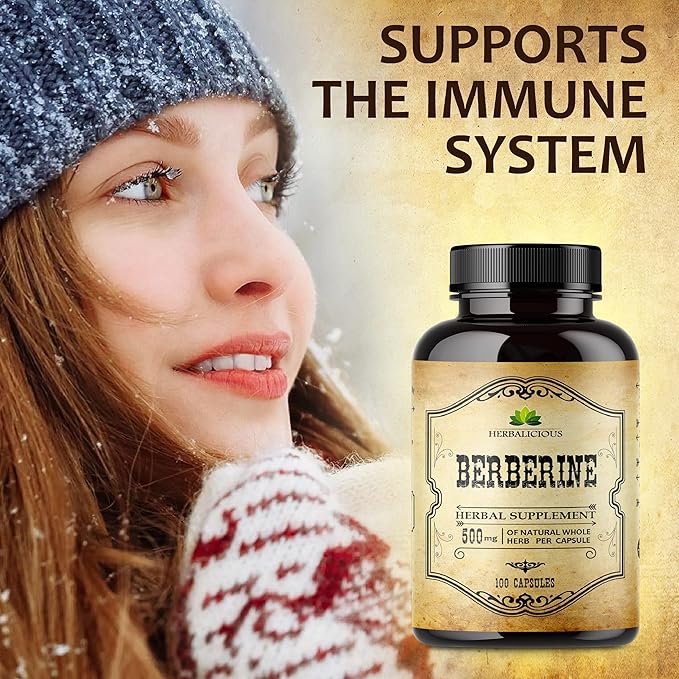 Berberine Supplement – 100 Capsules Berberine HCL Dietary Supplement for Men and Women – Non GMO Berberine 500mg – Ideal for Immune Support, Heart, Cholesterol Levels