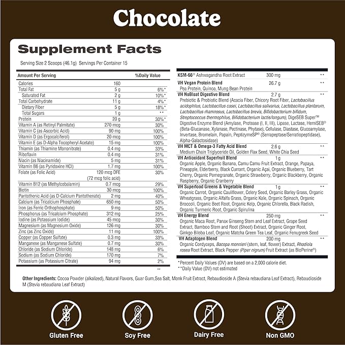 VitaHustle ONE Meal Replacement Shake - Plant Based Protein Powder by Kevin Hart - Vegan, Meal Replacement Powder with Superfoods, Vitamins, Adaptogens & Probiotics - Chocolate Flavor, 30 Servings