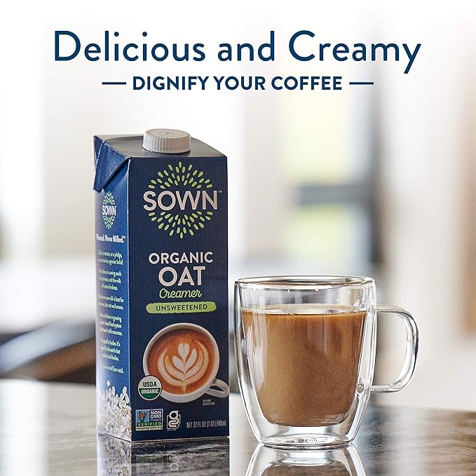 SOWN Organic Oat Creamer Unsweetened - Barista Oat Milk Non Dairy Coffee Creamer - Plant Based, Dairy-Free, Vegan, 0g Added Sugar, Gluten-Free, Non-GMO, Shelf Stable - 32oz (Pack of 6)