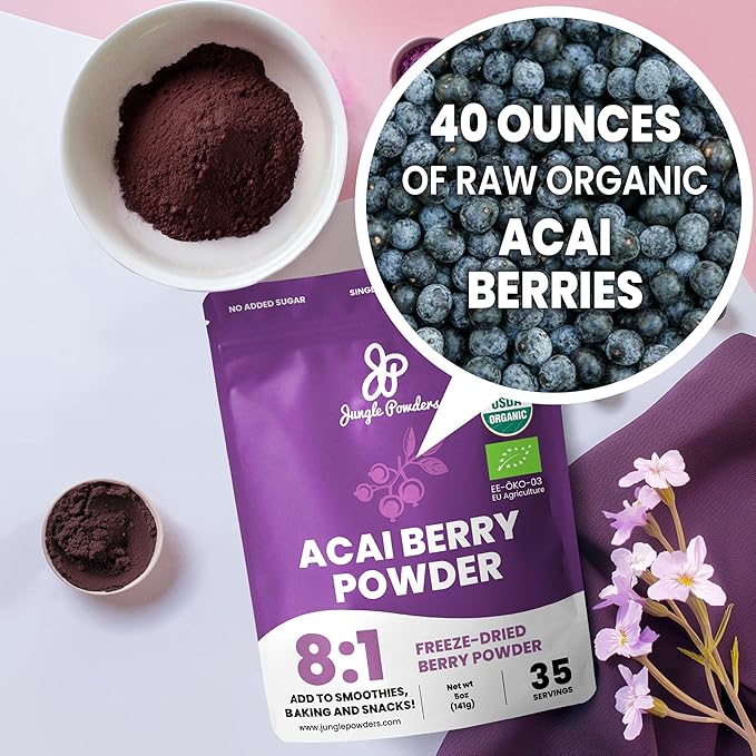 Organic Acai Powder 5 Ounce Bag Freeze Dried Acai Berry Powder from Whole Berries, Antioxidant-Rich Acai Powder Organic for Smoothie Bowls, Acai Berries Superfood Smoothie Powder