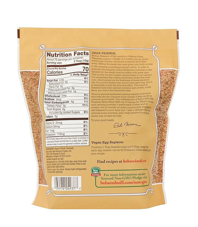 Bob's Red Mill Organic Flaxseed Meal, 32oz (Pack of 4) - Non GMO, Vegan, Paleo Friendly, Keto Friendly, Kosher