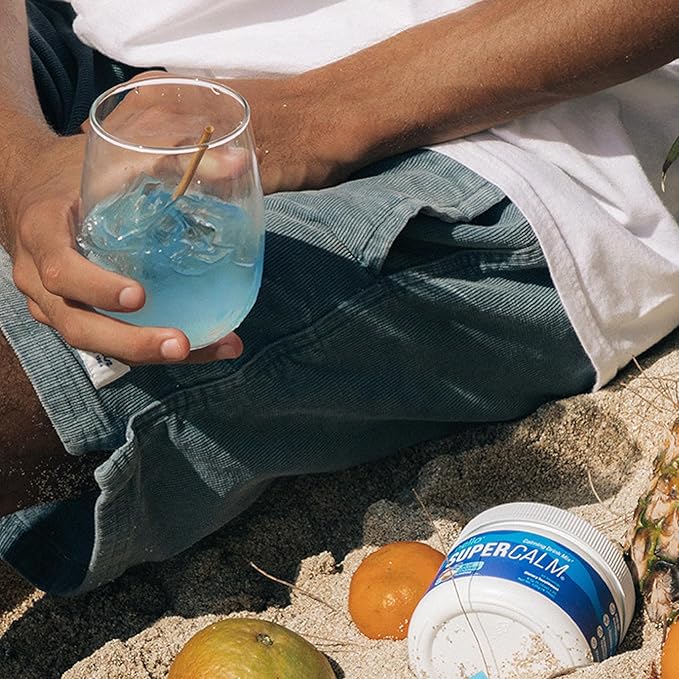 Supercalm Powdered Drink Mix, Blue Coconut, L Theanine, Ksm-66 Ashwagandha, Magnesium Glycinate, Vitamin D 3, Supplements for Relaxation & Focus, No Sugar, Non GMO, On The Go, 30 Srvgs