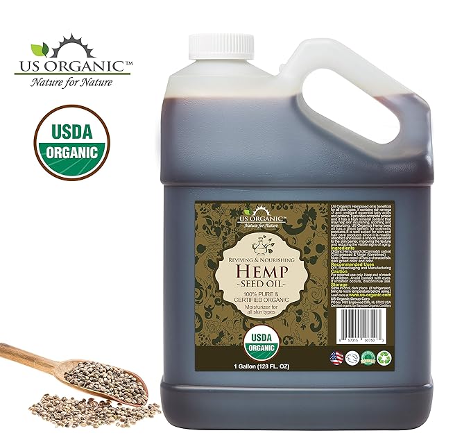US Organic Hemp Seed Oil, Certified Organic, Pure & Natural, Cold Pressed Virgin, Unrefined, Size for DIY and small manufacturers (128 oz (1 Gallon))