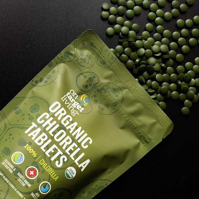 On Target Living Organic Chlorella Tablets | USDA Organic | 1000 Supergreen Tablets | Immune Support | Chlorophyll | Recovery | Athletic Performance | Premium Quality