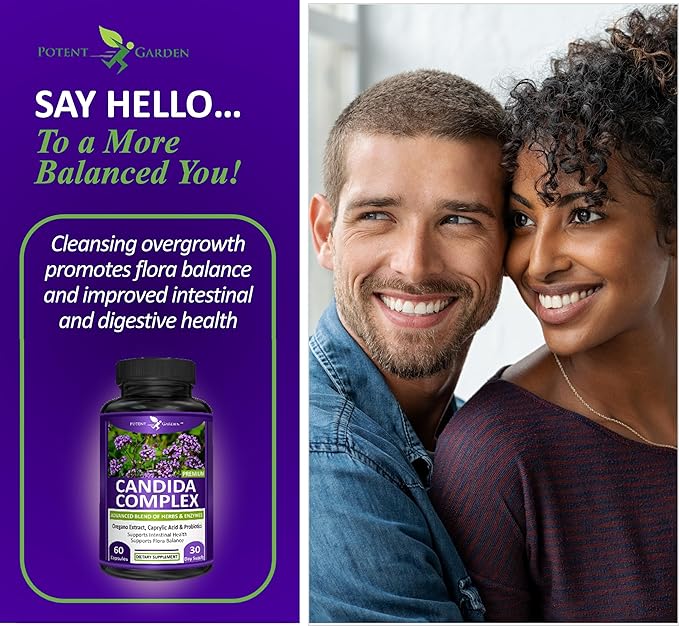 Potent Garden Candida Complex - Oregano and Caprylic Acid Blend, Gut Flora Balance Complex, Intestinal Health & Immune Support with Herbs & Probiotics, Gut Health Supplements for Women & Men 60 Count