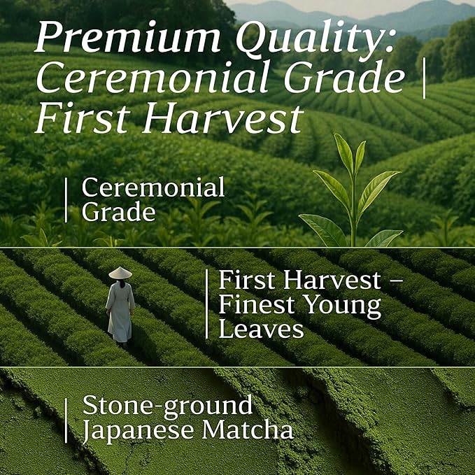 Organic Matcha Latte Powder & Coconut Milk Set – Ceremonial Grade First Harvest Matcha – USDA Organic Green Tea Sugar Free – Coffee Alternative (1.06 oz)