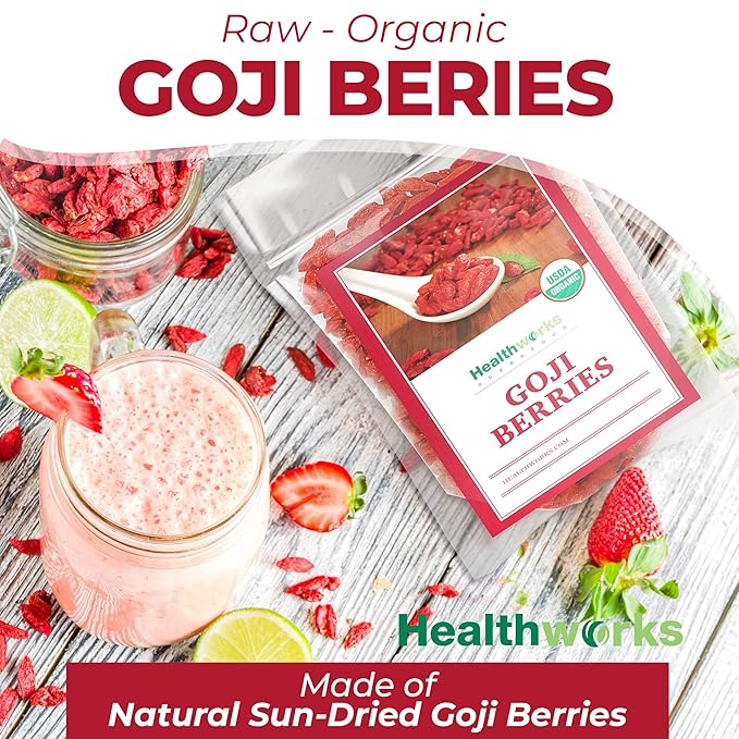 Healthworks Organic Dried Goji Berries - 32oz / 2lb - 1 Pack - Vegan and Non-GMO Certified Organic Raw Sun-Dried Goji Berries