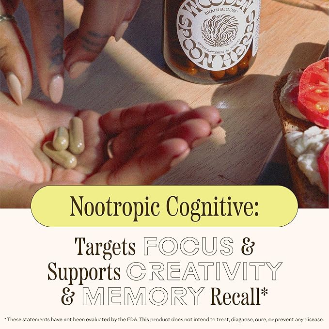 Wooden Spoon Herbs - Brain Bloom | Organic Brain Supplement for Memory and Focus with Rosemary, Bacopa, Lions Mane, Gotu Kola & Ginkgo Leaf & Turmeric | Gluten-Free, Non-GMO, Vegan (60 CT, Capsules)