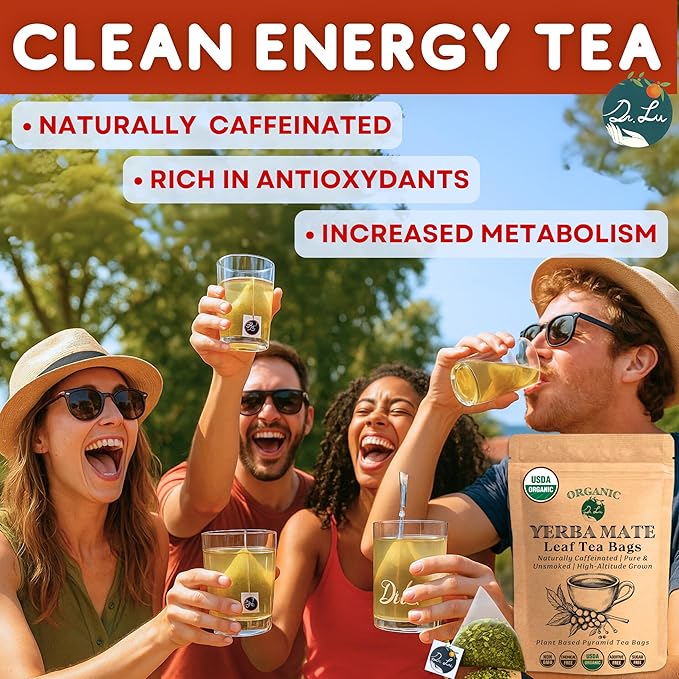 Dr. Lu Organic Turmeric Ginger Cinnamon Tea | Tropical Wild Roots & Bark from South Asia | 100% Natural Digestive & Warming Support | 30 x 3g Potent Root Blend Corn Fiber Pyramid Bags (No Plastic, No Nylon) (30 Count (Pack of 1), Yerba Mate)