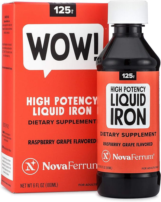 NovaFerrum Wow, 125 High Potency Liquid Iron Supplement for Adults, Iron Deficiency, 125mg of Iron Per 5mL Dose, Vegan Verified, Gluten Free Certified, Sugar Free