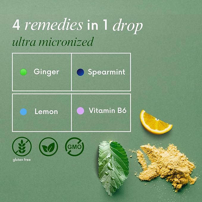 Fast-Acting Ginger for Nausea Relief | Herbal Relief for Pregnancy Nausea and Morning & Motion Sickness | Ginger, Lemon, Spearmint & B6. 28 Individually Sealed Drops.
