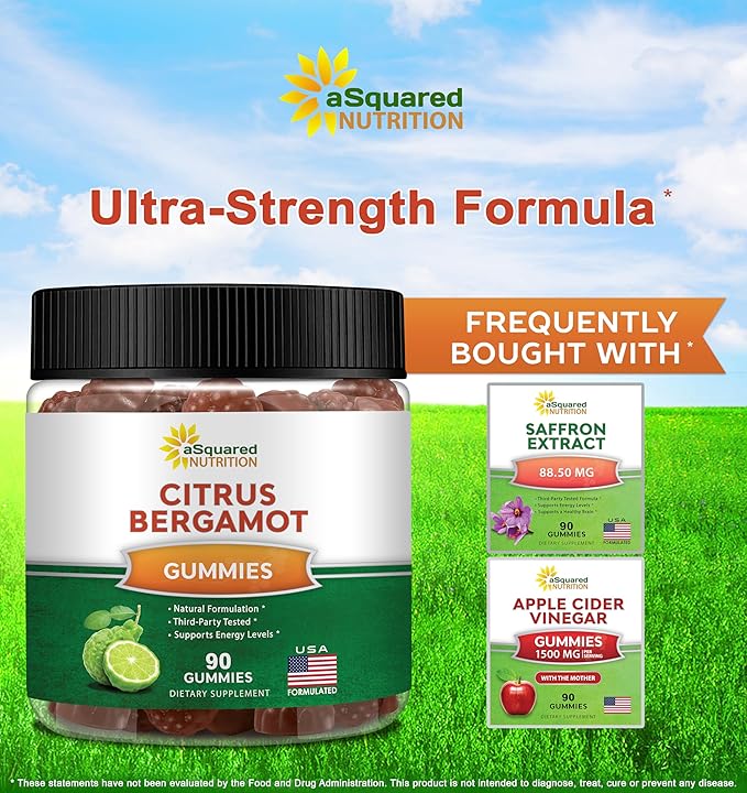 aSquared Nutrition Citrus Bergamot Gummies - Citrus Bergamot Extract Supplement 500mg Per Serving - Pure Gummy Alternative to Capsules & Pills