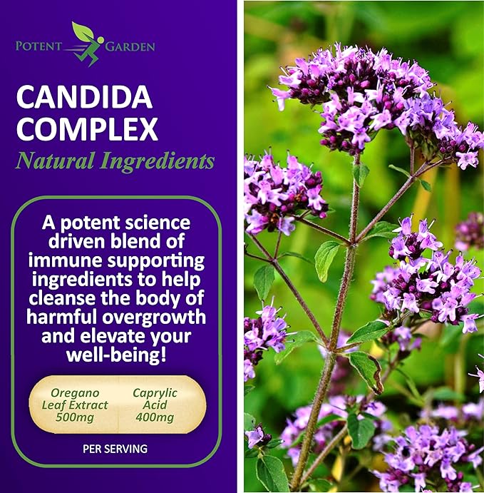 Potent Garden Candida Complex - Oregano and Caprylic Acid Blend, Gut Flora Balance Complex, Intestinal Health & Immune Support with Herbs & Probiotics, Gut Health Supplements for Women & Men 60 Count