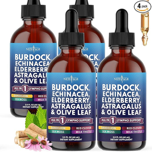 NEW AGE Lymphatic Drainage Supplement - Burdock Lymphatic Support Drops - Burdock Root, Mullein, Echinacea, Elderberry, Dandelion, Astragalus, Milk Thistle, Red Clover - 8 oz