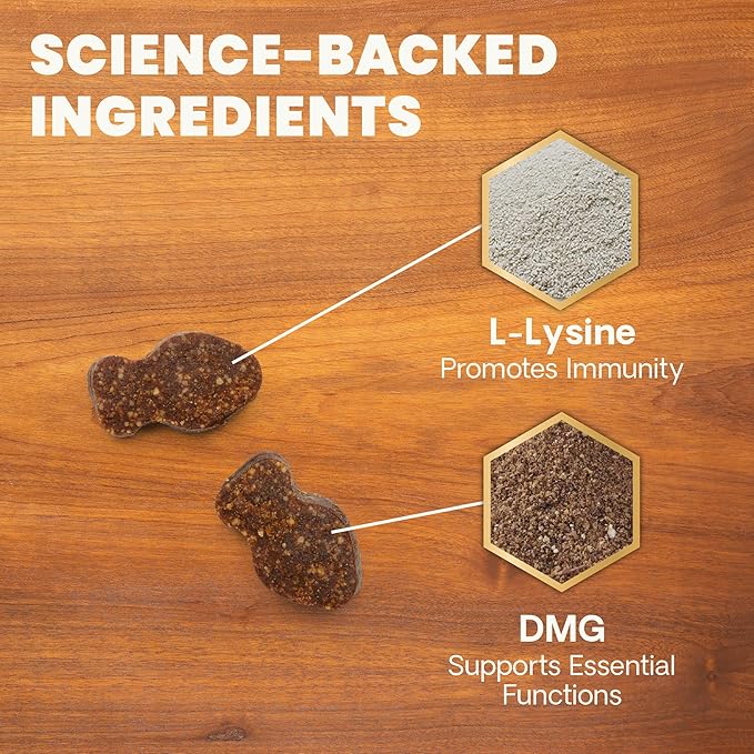 VetriScience Lysine Immunity Health Chews, 250 mg Lysine Plus Immune Supplement for Cats and Kittens with Allergies, Sneezing, Runny Nose and Watery Eyes, Chicken, 120 Count