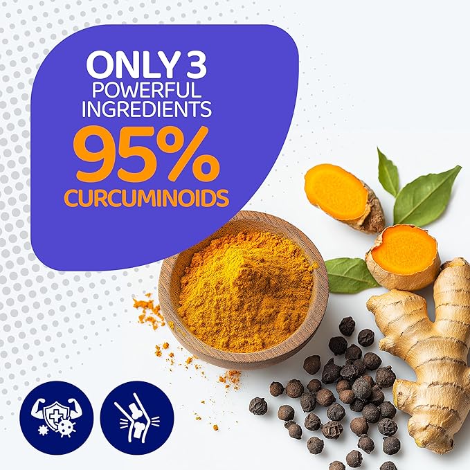 Turmeric + Ginger Extract + BioPerine for Best Absorption (Black Pepper Extract), 1,300+ mg per Serving, Turmeric 95% Curcuminoids, 120 Capsules, 60 Days Supply, GMP Facility