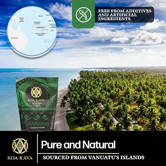 Vanuatu Koa Kava Kava Powder - 1 Kilo Premium Noble Waka Kava Tea made from Lateral Roots in Vanuatu for Authentic Relaxation. 1 Kilogram