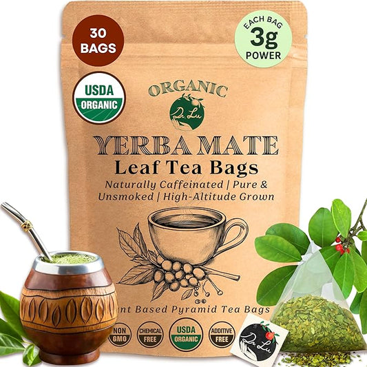 Dr. Lu Organic Turmeric Ginger Cinnamon Tea | Tropical Wild Roots & Bark from South Asia | 100% Natural Digestive & Warming Support | 30 x 3g Potent Root Blend Corn Fiber Pyramid Bags (No Plastic, No Nylon) (30 Count (Pack of 1), Yerba Mate)