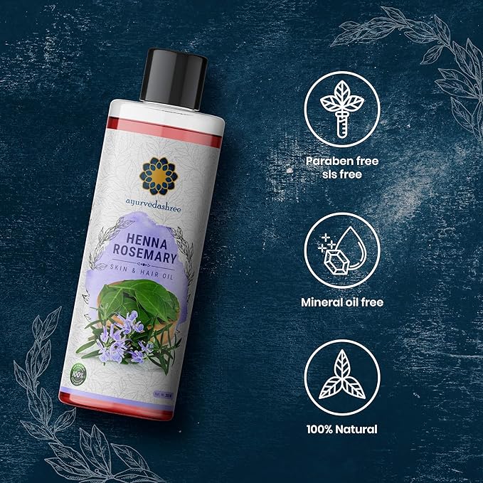 Henna Rosemary Hair Oil 200 ml, 6.76 fl oz with Neem, Shikakai, Bhringraj, Amla, Brahmi, Sesame, Olive & Sunflower Oils