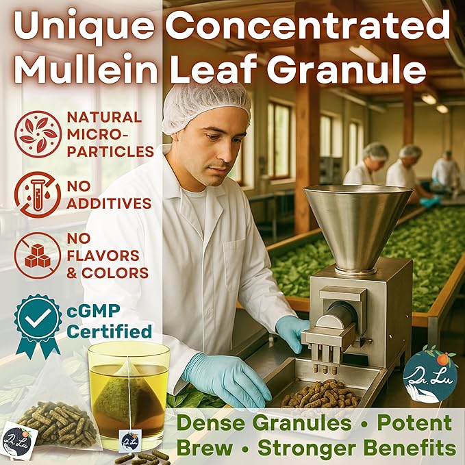 Dr. Lu’s Organic Mullein Leaf Tea | High-Altitude Grown in the Rocky Mountains | Pure Botanical Respiratory Support | 30 x 3g Premium Fill Corn Fiber Pyramid Bags (No Plastic, No Nylon)