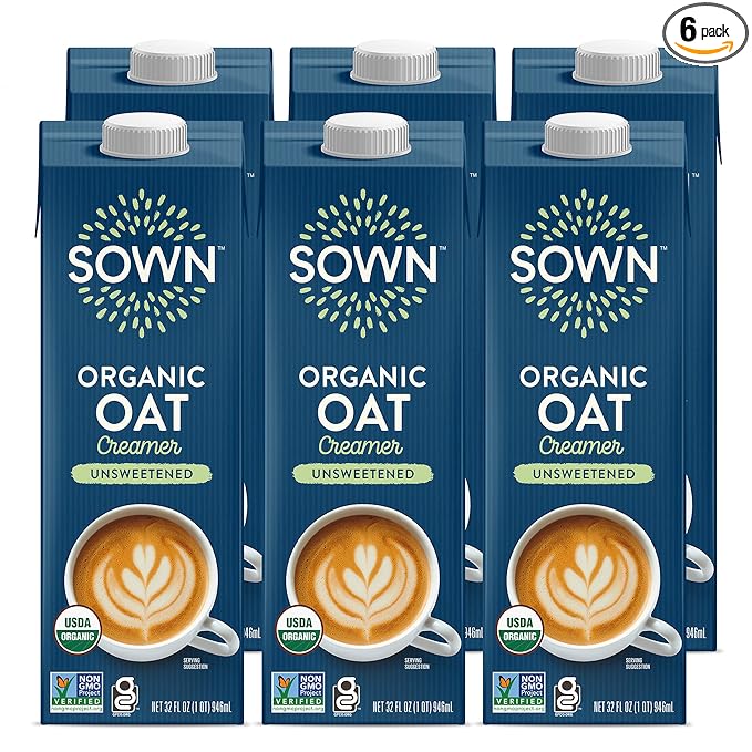 SOWN Organic Oat Creamer Unsweetened - Barista Oat Milk Non Dairy Coffee Creamer - Plant Based, Dairy-Free, Vegan, 0g Added Sugar, Gluten-Free, Non-GMO, Shelf Stable - 32oz (Pack of 6)