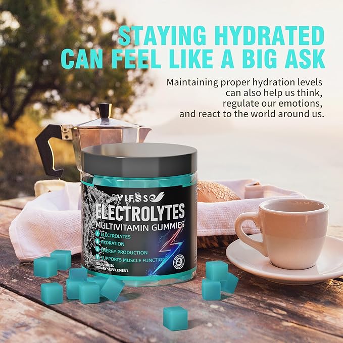 Electrolytes Gummies No Sugar, 120 Chewable Electrolyte Gummies with 6 Electrolytes for Runners and Endurance Sports, Refreshing Blue Raspberry, Hydration Electrolyte Chews, 1 Pack